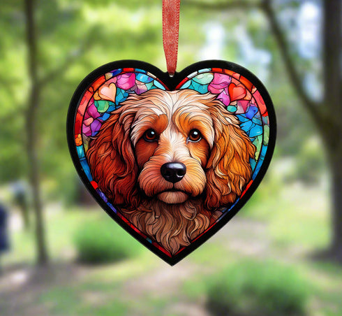 Cockapoo Stained Glass Effect Heart Suncatcher